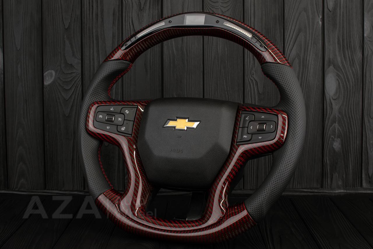 Steering wheel GMC Sierra Silverado Denali 2019+ Heated Red Carbon fiber/Perforated leather/Led screen (any color stripe and stitch) - Image 4