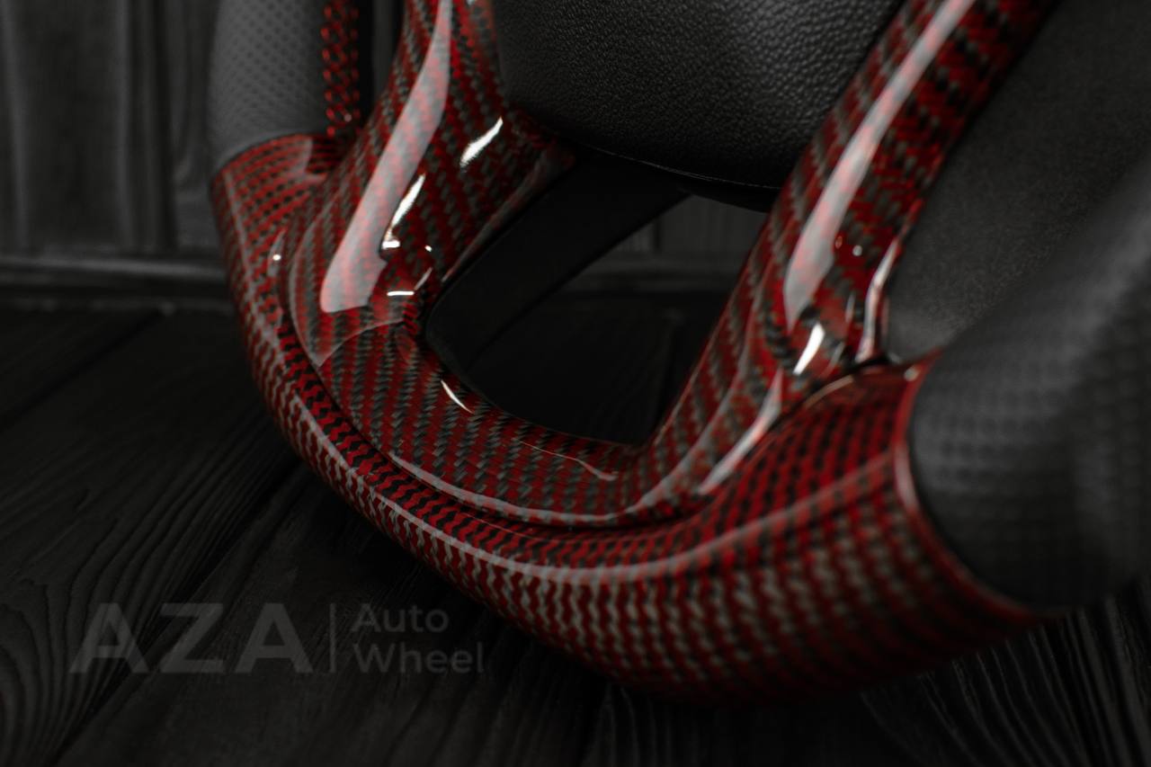 Steering wheel GMC Sierra Silverado Denali 2019+ Heated Red Carbon fiber/Perforated leather/Led screen (any color stripe and stitch) - Image 6