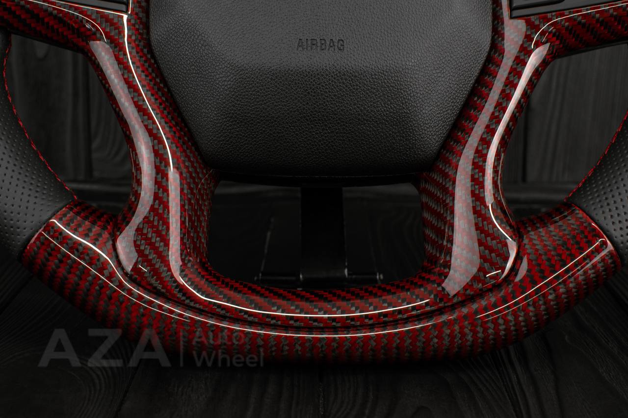 Steering wheel GMC Sierra Silverado Denali 2019+ Heated Red Carbon fiber/Perforated leather/Led screen (any color stripe and stitch) - Image 7