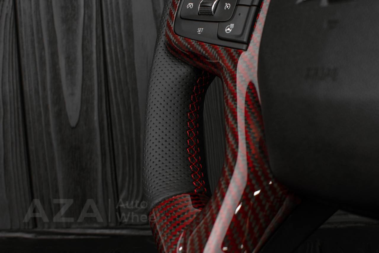 Steering wheel GMC Sierra Silverado Denali 2019+ Heated Red Carbon fiber/Perforated leather/Led screen (any color stripe and stitch) - Image 9