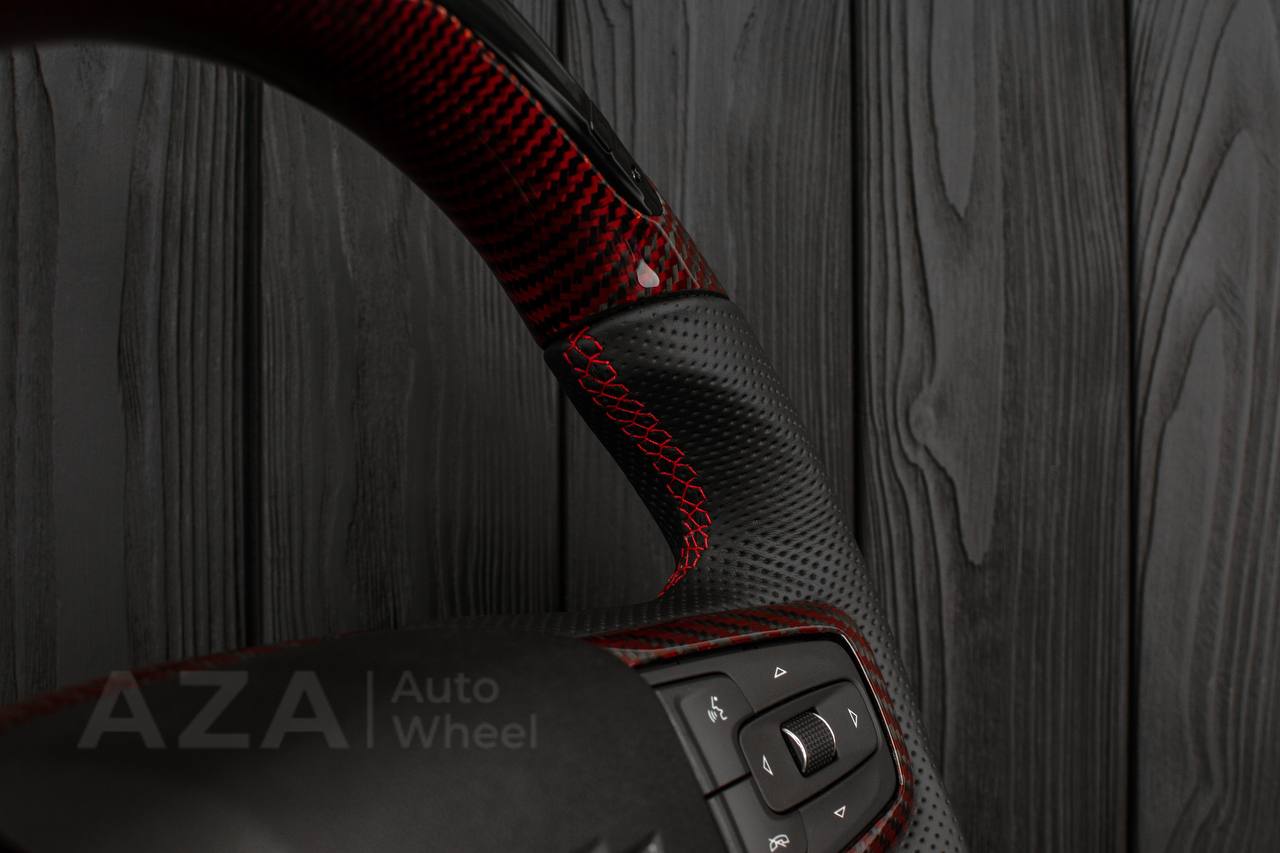 Steering wheel GMC Sierra Silverado Denali 2019+ Heated Red Carbon fiber/Perforated leather/Led screen (any color stripe and stitch) - Image 10