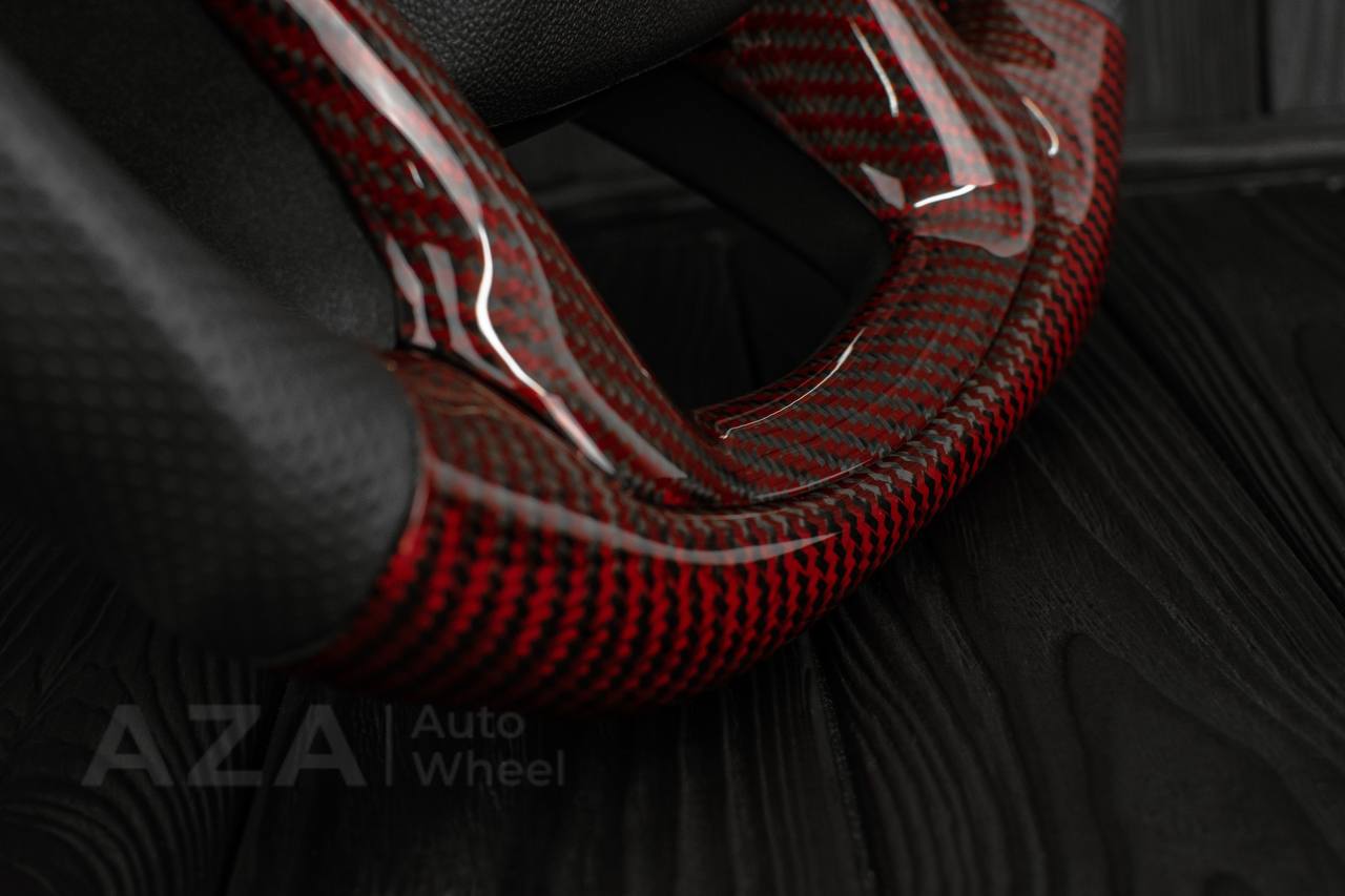 Steering wheel GMC Sierra Silverado Denali 2019+ Heated Red Carbon fiber/Perforated leather/Led screen (any color stripe and stitch) - Image 11