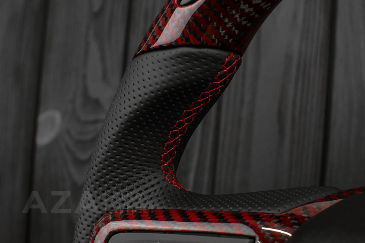Steering wheel GMC Sierra Silverado Denali 2019+ Heated Red Carbon fiber/Perforated leather/Led screen (any color stripe and stitch) - Image 12
