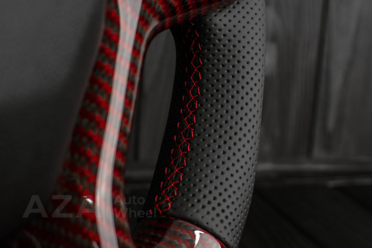 Steering wheel GMC Sierra Silverado Denali 2019+ Heated Red Carbon fiber/Perforated leather/Led screen (any color stripe and stitch) - Image 13