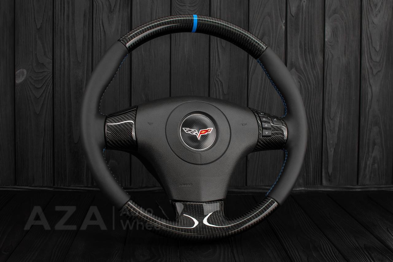 Steering wheel Corvette C6 2006-2011 Carbon fiber/Napa leather/Light blue details/ (ZR1 themed) - Image 2
