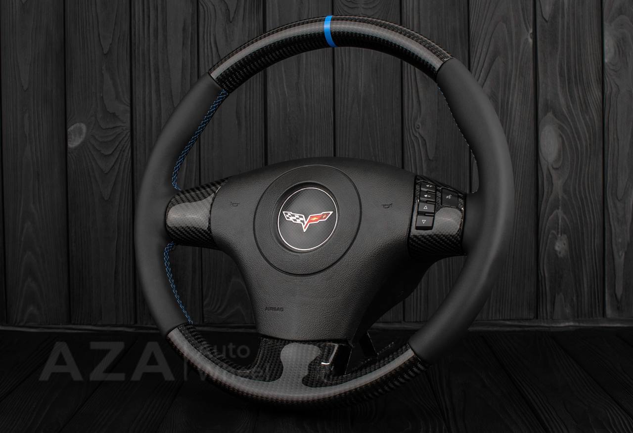 Steering wheel Corvette C6 2006-2011 Carbon fiber/Napa leather/Light blue details/ (ZR1 themed) - Image 3