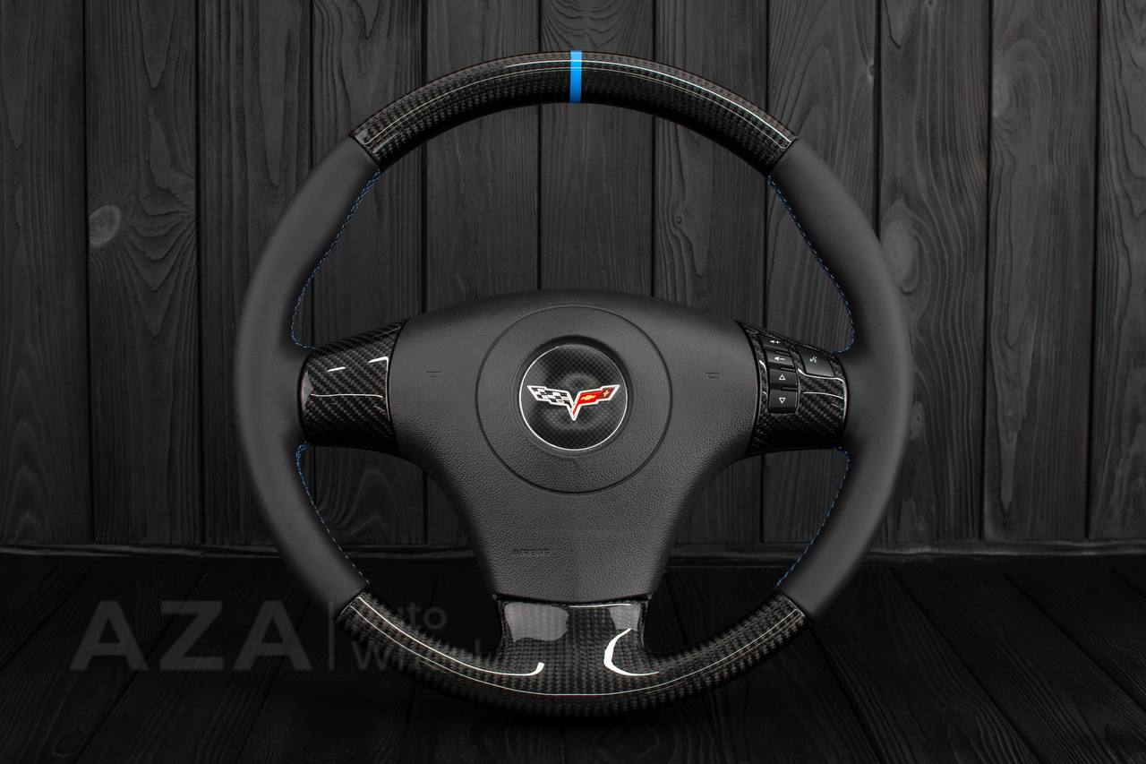 Steering wheel Corvette C6 2006-2011 Carbon fiber/Napa leather/Light blue details/ (ZR1 themed)
