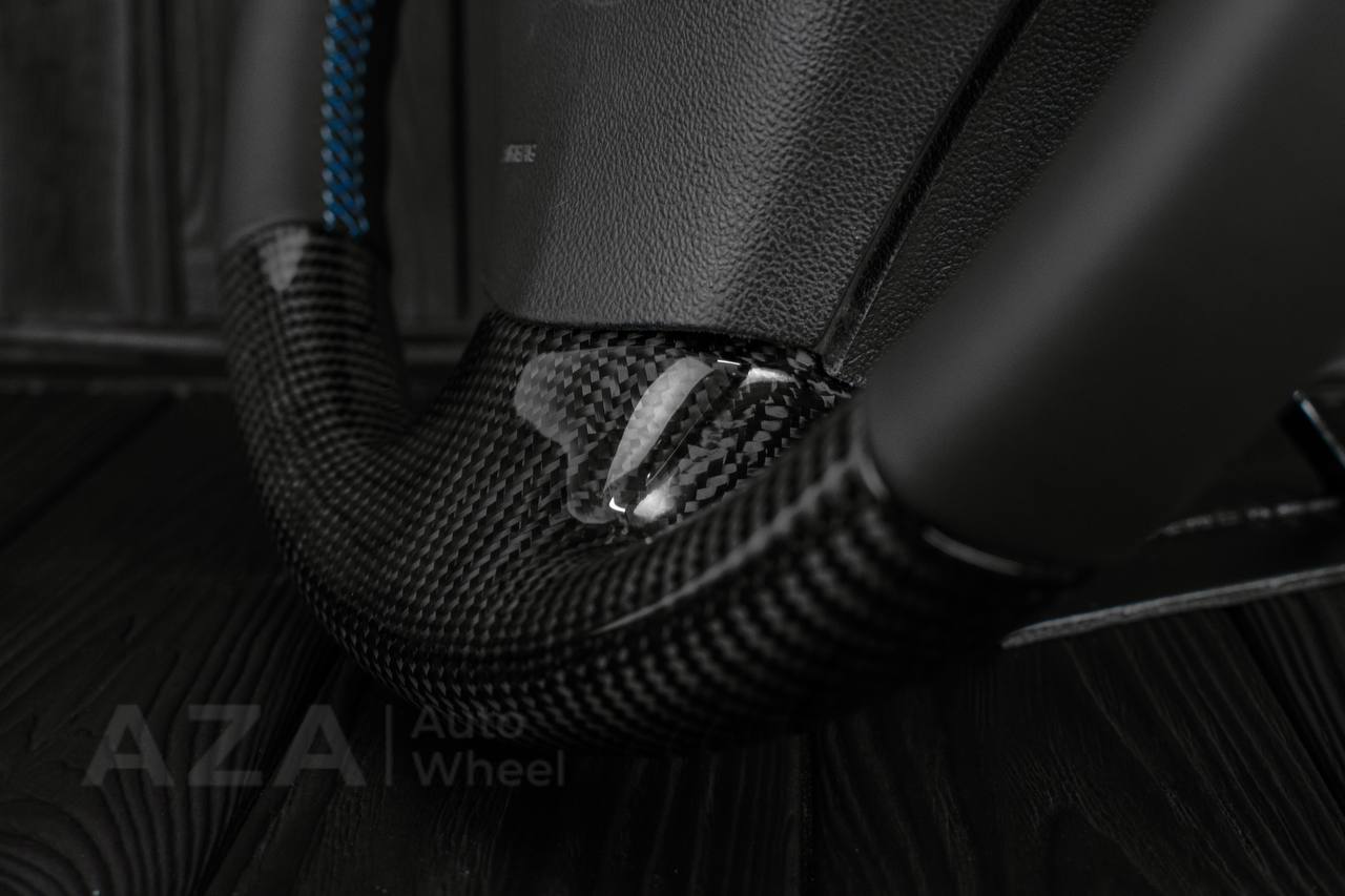Steering wheel Corvette C6 2006-2011 Carbon fiber/Napa leather/Light blue details/ (ZR1 themed) - Image 5