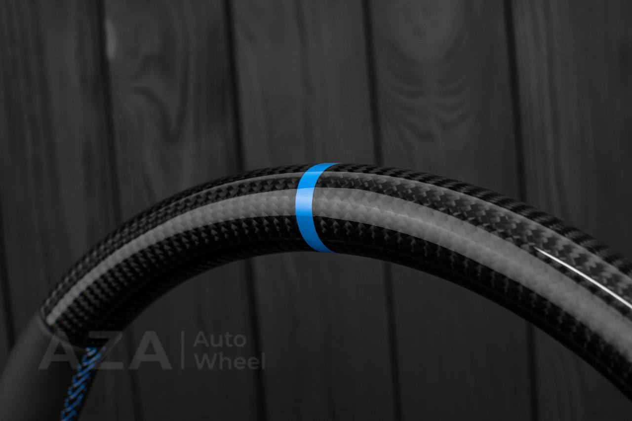 Steering wheel Corvette C6 2006-2011 Carbon fiber/Napa leather/Light blue details/ (ZR1 themed) - Image 11