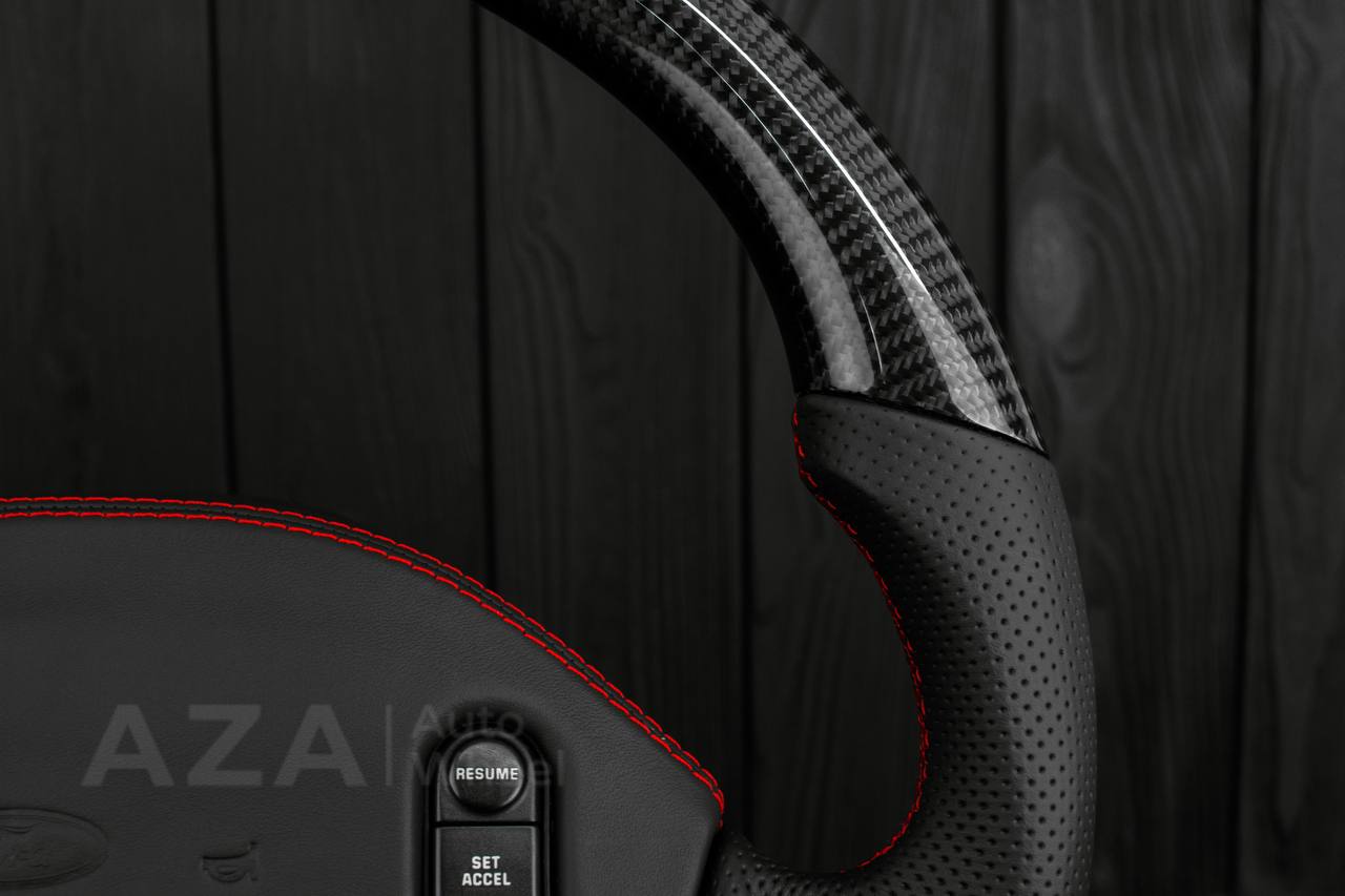 Steering wheel Ford F150 Lightning /F250/F350/Bronco 1992-1996 Custom Flat bottom Carbon/Perforated leather/ Red details - Image 5