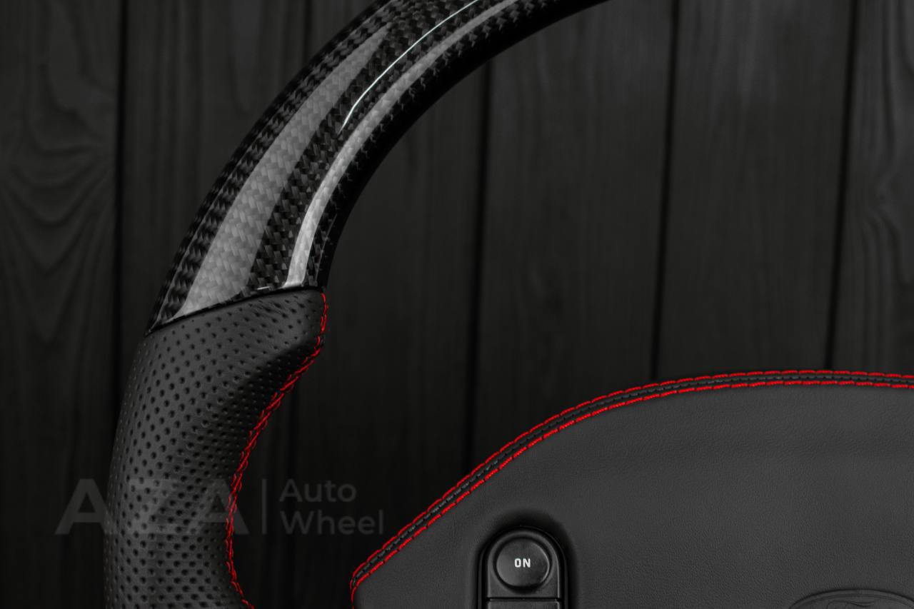 Steering wheel Ford F150 Lightning /F250/F350/Bronco 1992-1996 Custom Flat bottom Carbon/Perforated leather/ Red details - Image 6