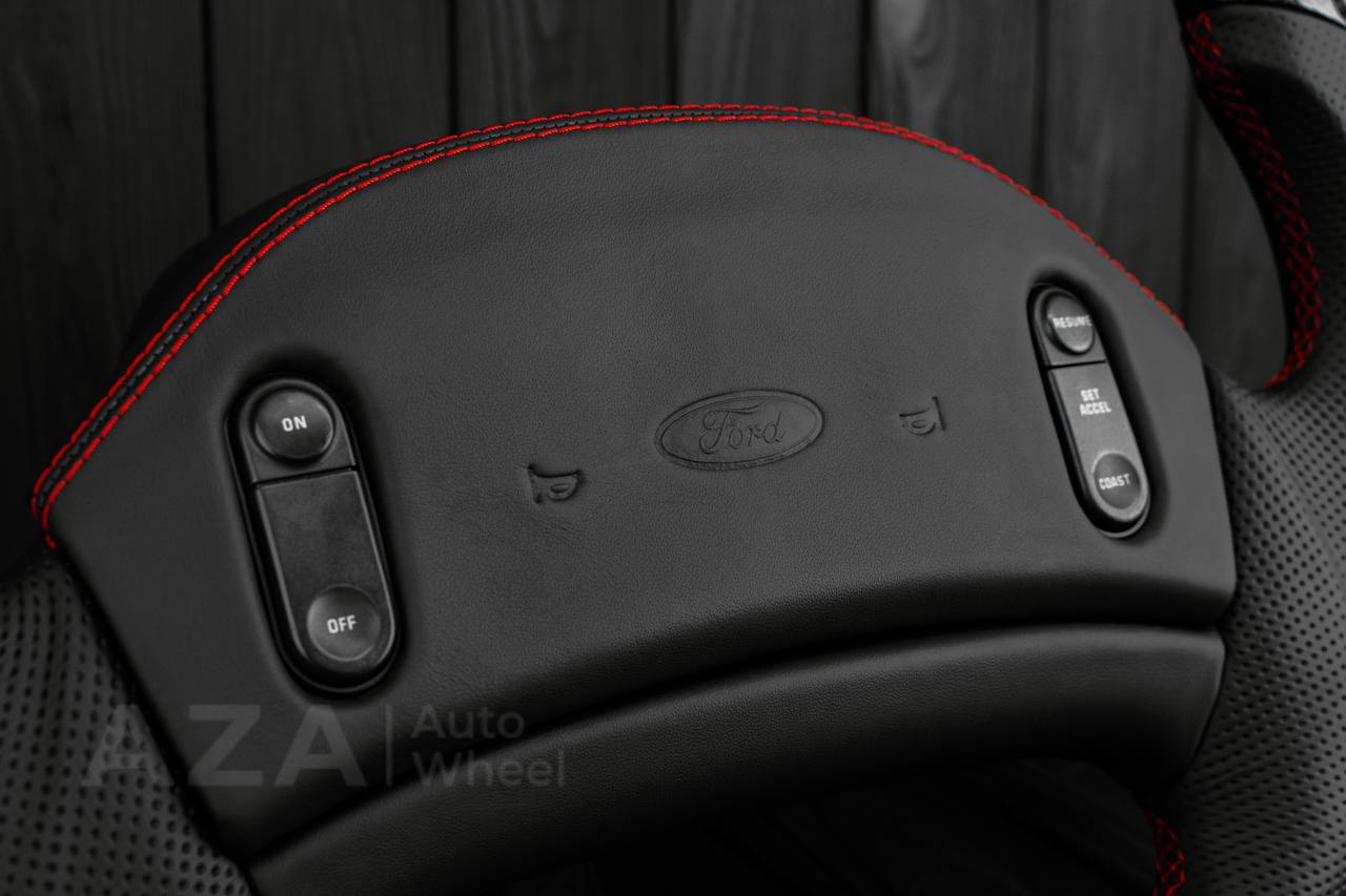 Steering wheel Ford F150 Lightning /F250/F350/Bronco 1992-1996 Custom Flat bottom Carbon/Perforated leather/ Red details - Image 7