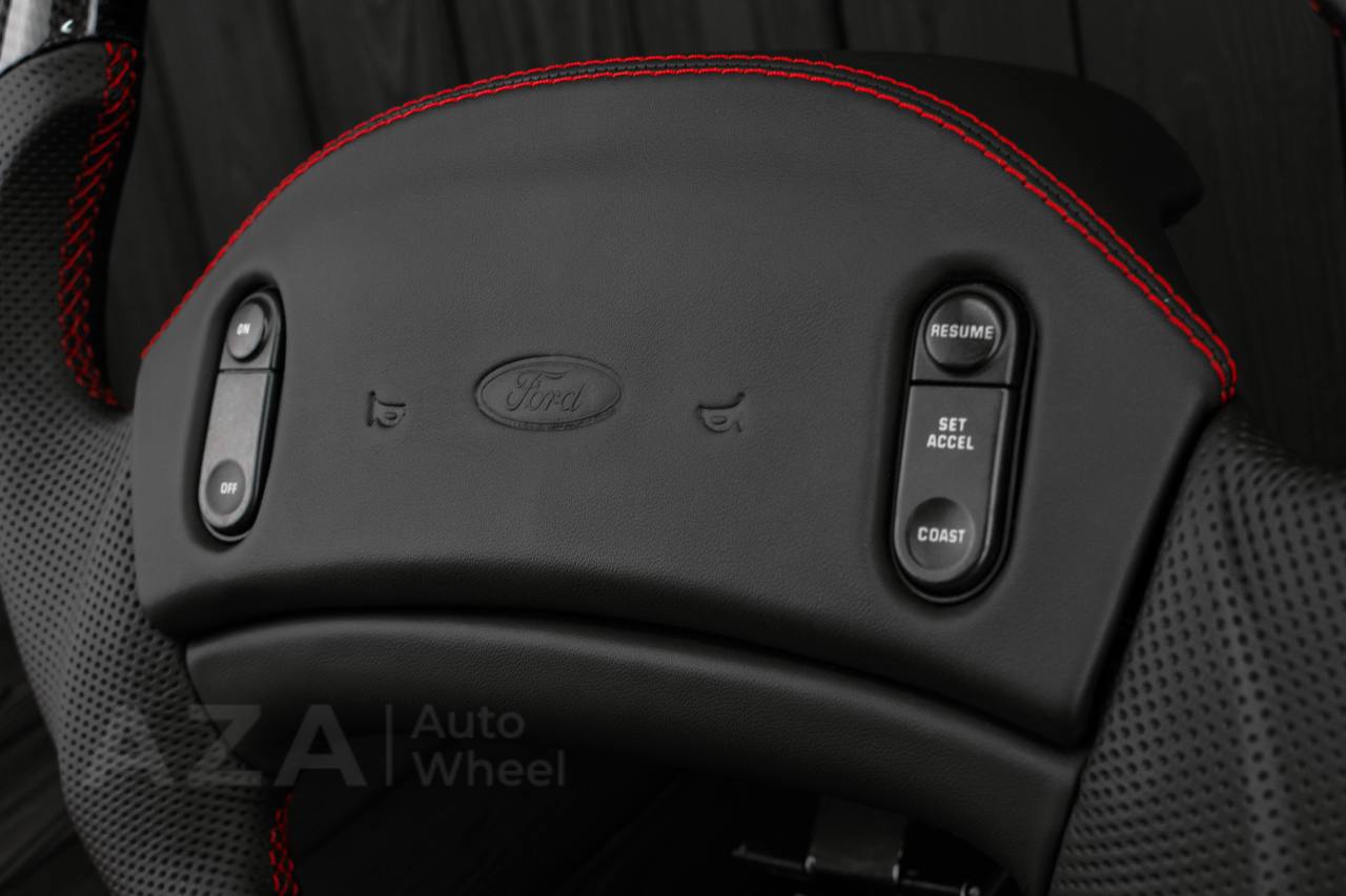 Steering wheel Ford F150 Lightning /F250/F350/Bronco 1992-1996 Custom Flat bottom Carbon/Perforated leather/ Red details - Image 8