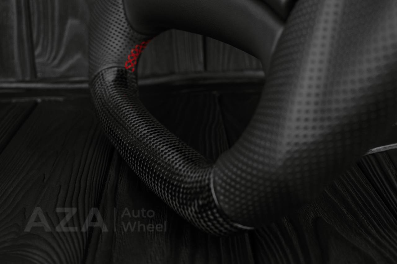 Steering wheel Ford F150 Lightning /F250/F350/Bronco 1992-1996 Custom Flat bottom Carbon/Perforated leather/ Red details - Image 9