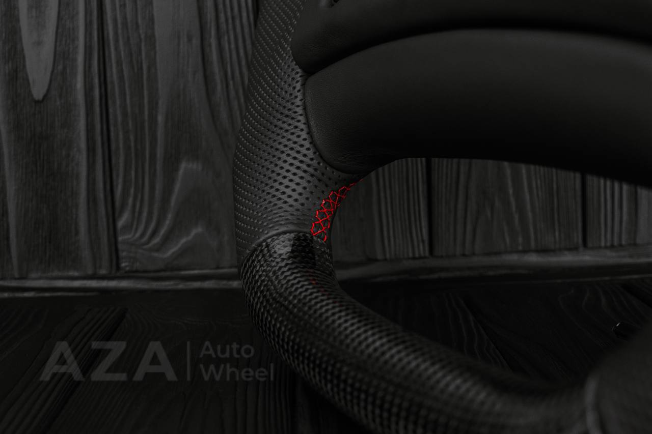 Steering wheel Ford F150 Lightning /F250/F350/Bronco 1992-1996 Custom Flat bottom Carbon/Perforated leather/ Red details - Image 10