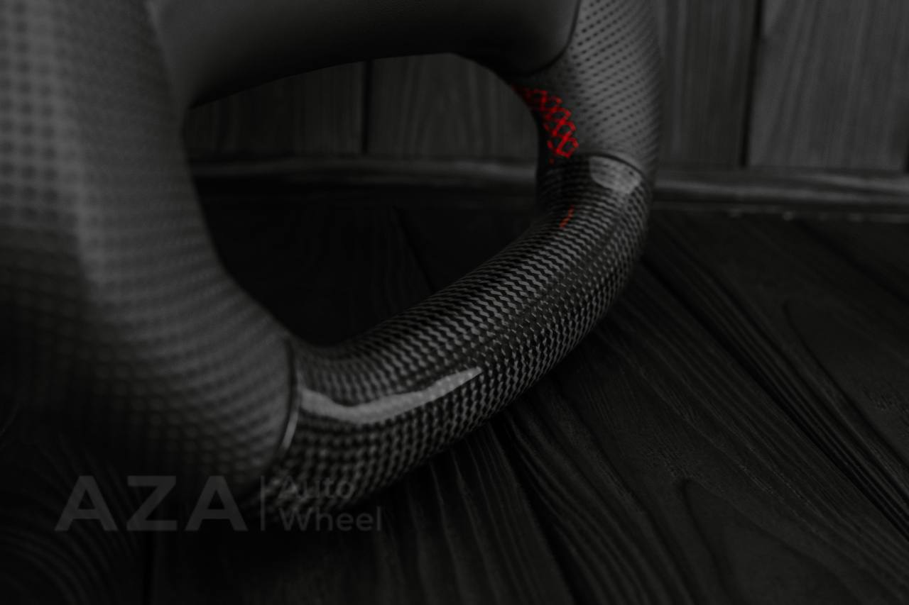 Steering wheel Ford F150 Lightning /F250/F350/Bronco 1992-1996 Custom Flat bottom Carbon/Perforated leather/ Red details - Image 11