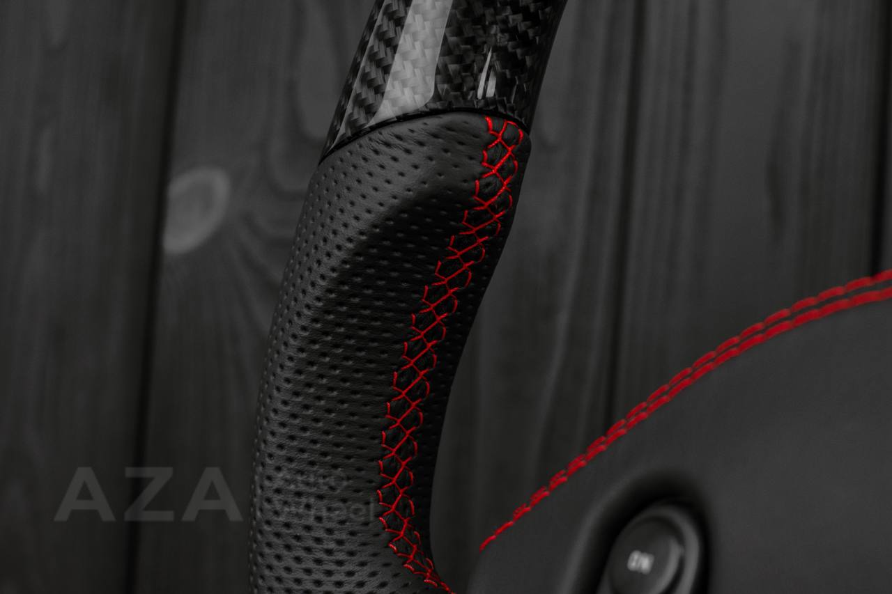 Steering wheel Ford F150 Lightning /F250/F350/Bronco 1992-1996 Custom Flat bottom Carbon/Perforated leather/ Red details - Image 14